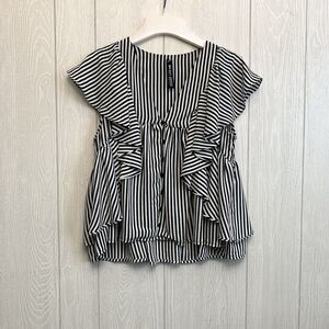 Design Lab Black White Stripe Ruffle Sleeveless Blouse Small
